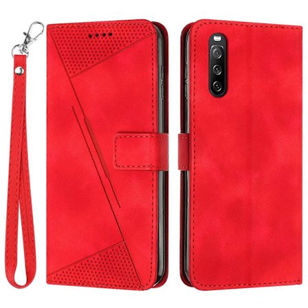 PU-Lærveske for Sony Xperia 10 V, Stativ Lommebok Trekanttrykt Mobiltelefondeksel