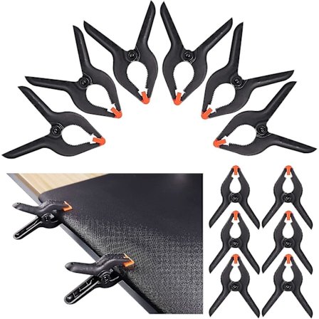 12 st plastfjäderklämmor (6 st 6 tum och 6 st 4,5 tum), kraftig klämma, bakgrund