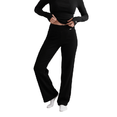 aim'n Ribbed Wool Wide Pants Underdelar Dam Svart XL