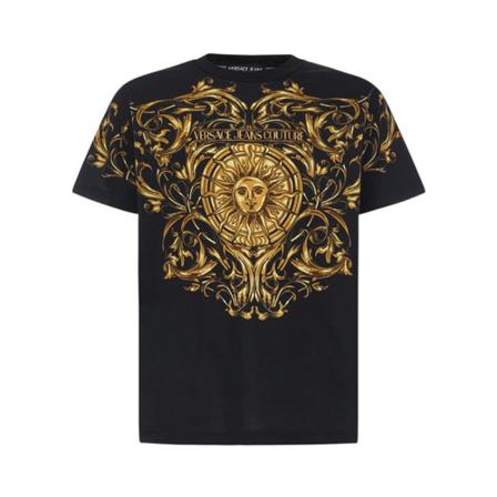 Versace Jeans Couture, Barocco Sun-Print T-Shirt Zwart, Heren, Maat:XL