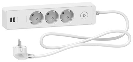 Schneider Electric Unica Extend Grenuttag 3-vägs, jordat, 2xUSB, 1.5 m Vit, Anslutningsdon & kablar