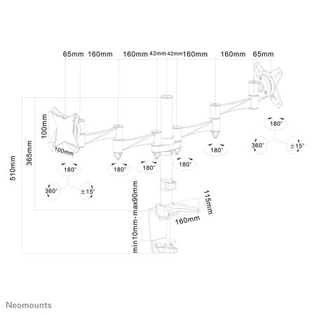 Neomounts by Newstar FPMA-D1330D - monteringssett - full-motion - for 2 LCD-skjermer - sølv