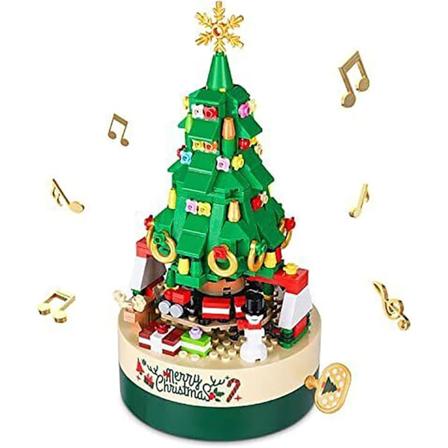 DIY Juletræ Murstens Musikboks, Roterende Sne Støvler Snemand Juletræ Byggeklodser Musikboks til Julepynt Gave