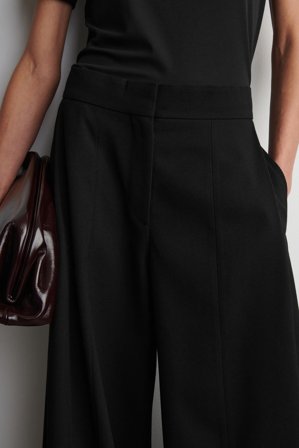 COS Women's Relaxed Wool-Blend Wide-Leg Trousers in Black