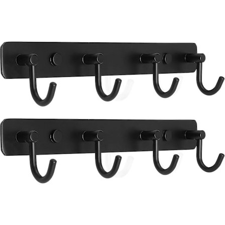 Vægmonteret knagerække, 4 knager til ophængning, knagerække til vægmontering, knage til jakke, rygsæk, tøj, sort