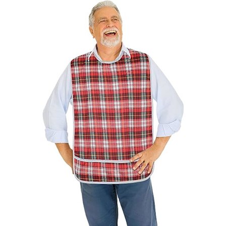 Børnehagesmæk (XL rød), Rød, XL - Genanvendelig tøjbeskyttelse - Vandtæt - Krummefang - Maskinvaskbar - Voksensmække