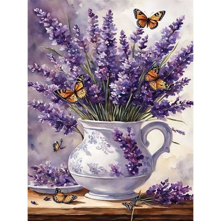 Blommor Diamantkonstsatser för vuxna, Blomma Diamantmålningssats, Full Borr Rund Vas Diamantkonstsatser, DIY Ädelstenskonst och Hantverk för 