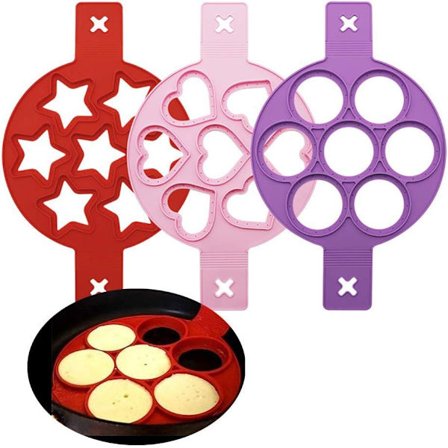 Silikone ægform, 3 stk. hjerte, rund og stjerneformet pandekageform til at spare tilberedningstid, isoleret cookieform til hurtig og nem 