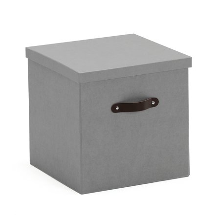 Storage box TIDY, grey with leather handles, 315x315x315 mm