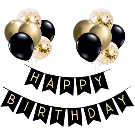 Bursdagsfestdekorasjon, Gratulerer med dagen-banner, Stilig svart gull bursdagsdekorasjon med slitesterkt bursdagsbanner, miljøvennlig papir