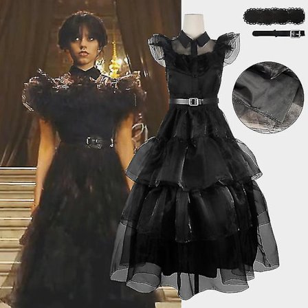 Wednesday Addams -klänning, Wednesday Addams -dräkt, dansklänning för barn, vuxna flickor, cosplay, festklänning, Halloween