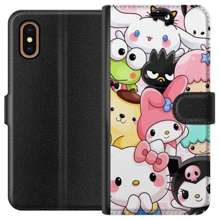 Kompatibelt Lommeboketui til Apple iPhone XS Max Tett mønster av søte figurer med store øyne i ulike farger og uttrykk med LABUBU-tekst