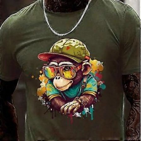 Ny Sommar Herr Mode T-shirt Kreativ Tecknad Djur Apa Tryckt Herr T-shirt Topp (M grön)