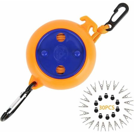 Utvidbar klesvaskesnor, 8M bærbar utvidbar klesvaskesnor, camping tørkestativ utendørs ledning med 10 faste løkker og 20 klesklyper (tilfeldig krok C