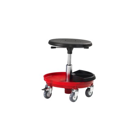 Wheel-stool MIDI, H370-500 mm, red PU seat