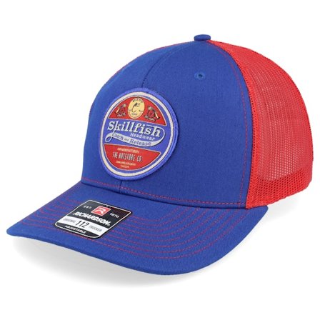 Skillfish - Blå trucker Caps - Retro Fishing Logo 112 Split Royal/Red Trucker @ Hatstore
