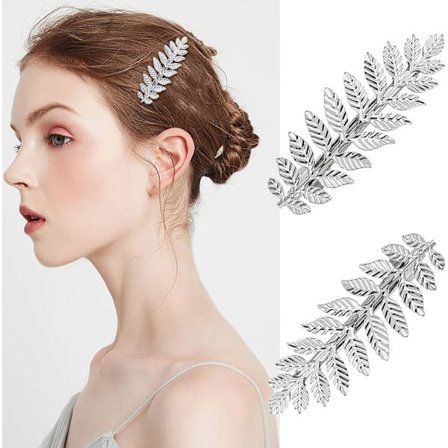 2 st Toga Party Halloween Grekisk Gudinna Kostym Guld Blad Hårspännen (silver)