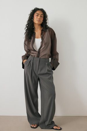 NA-KD Wide High Waist Suit Pants - Kontorbukser - Grå - EU 34