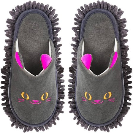 Varma tofflor i mikrofiber Golv Damm Smuts Hår Mopp Tofflor Skor Anti-halk Mockasin Sovrum Hem (Mörkgrå)