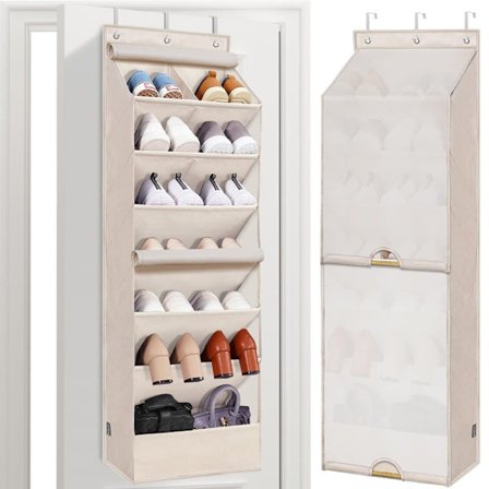 Överdörrsskoorganizer med Skyddskur – Slitstark, Dammskyddad Förvaring med 7 Djupa Fack för Skor, Garderob och Små Utrymmen