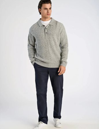 Lindbergh Lambswool L/S Button Polo - Grey - XL