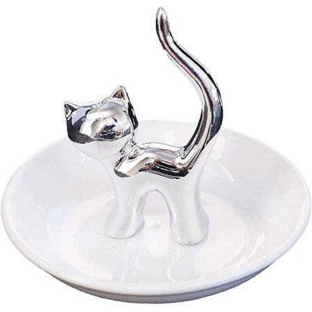 Söta djur ringhållare ringfat smyckeshållare ringar armband örhängen prydnadsbricka för kvinnor flickor födelsedagspresent - Silver Cat