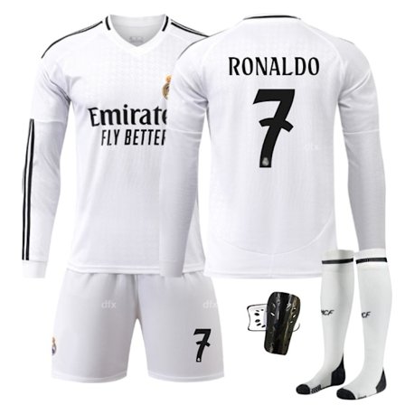 Real Madrid Lapset Kotipeli 2024-2025 Syksy & Talvi Nr 7 Sukat + Suoja 28 RONALDO No 7 sukat + Suoja No 7 sukat + Suoja