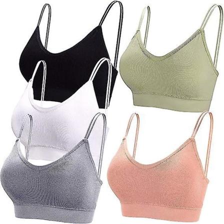 Kamisole-bryllar med 5-pack för kvinnor med V-ringad sömlös design, justerbara remmar och avtagbara kuddar - One Size