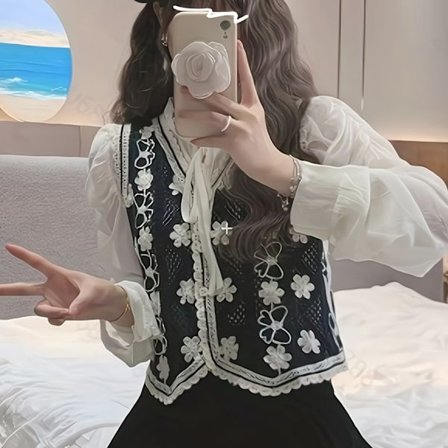 Udhulet Original Design Kort Vest Retro Farveblok Dame 2025 Ydre Lag Tynd Åben Cardigan