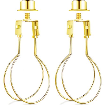 Shade Harp Base Adapter Kit - Inkluderar trim och skärmnivåer för att hålla skärmbeslag på plats Bulb-fjäderklämma - 2-pack (guld)