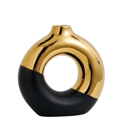 Keramisk Donut Vas 8 L x 8" H, Svart och Guld Rund Vas för Pampasgräs, Nordisk Modern Vas för Dekor, Keramisk Vas Centerpieces för Bröllop, Bedr