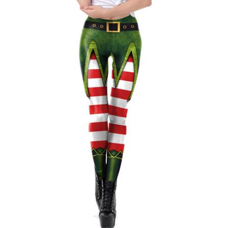 Dam Leggings med Julmotiv - Slank Passform - Santa Stretch Byxor D