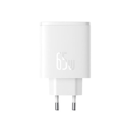 Baseus GaN Väggladdare 2x USB-C Till USB-A 65W Cube Pro - Vit
