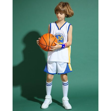 Stephen Curry No.30 Baskettröja Set Warriors Uniform för barn tonåringar White V .
