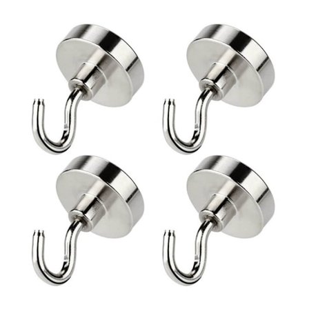 4-pack Magnetiska Krokar - Silver, 1,5 kg Starka Neodymkrokar för Vägg eller Kylskåp