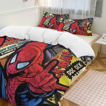 v872 Spider-Man 3-delt sengesett for enkeltseng - Inkluderer 1 enkelt dyne og 2 putevar - Falmebestandig mikrofiber - Spider io872