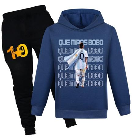 Barn Pojkar Unisex Messi träningsoverall 2st/ set Hoodie Sweatshirt Topp med joggingbyxor Navy blue 130cm