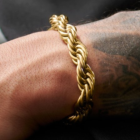 Corwin Amager Gold-Tone 10mm Rope Chain Bracelet for Men - Steel bracelets