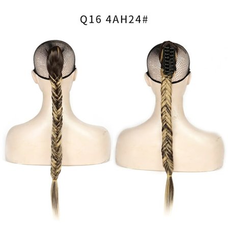 Syntetisk fisksvansfläta hästsvans med kloklämma 24 tum lång flätad flätad hästsvans Hårstycken med klämma i hårförlängning