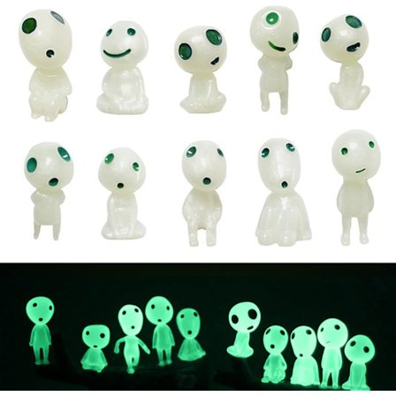 Fairy Have Tilbehør, 10 stk. Lysende Træ Elvere, Prinsesse Mononoke Lysende Spøgelse, Fairy Have Elver Statue Figur