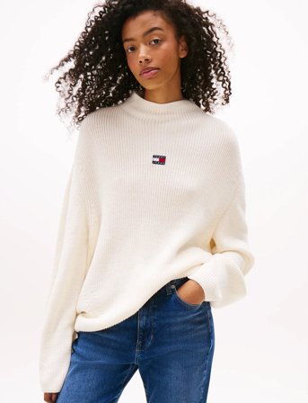 Tommy Jeans Tjw Mockneck Badge Sweater - White - XS