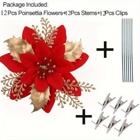 36-pakning kunstige glitter julestjerner med stilker og klips, utendørs juledekorasjonsblomstersett