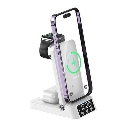 Trådløs lader for flere enheter, hurtiglader Type-C-kabel, spar plass uten rotete kabler, vertikal og horisontal lading, etui-vennlig