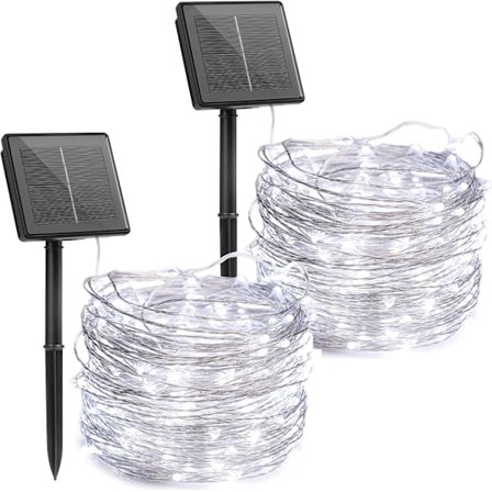 Udendørs solcellelyskæder, 2-pak 40 fod 200 LED solcelledrevne lyskæder med 8 tilstande Vandtæt dekoration Kobbertrådslamper til terrasse Gård T