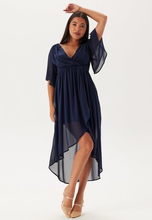 Bubbleroom Occasion - Butterfly Sleeve High-Low Dress - Dark blue
