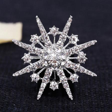 Brosch Silver Gold Star Frozen Snowflake Star Art Style Crystal