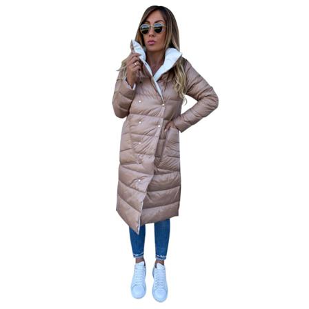 Varm Kvinnor Långärmad Pocket Coat Krage Tjock Shinny Elegant