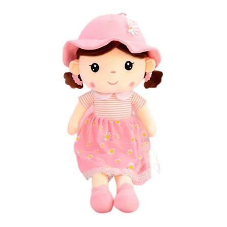 Myk dukke med klær, 45 cm søt filledukke tøydukke utstoppet leketøy med lue skjørt håndlaget prinsesse plysjleketøy jente (rosa)