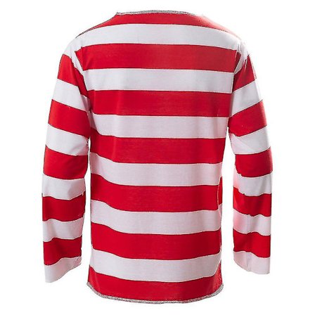 Snabb levering Wheres Waldo Now Röda og vita ränder Dräkt Vuxen Herr T-skjorte Tröja+hatt+glasögon Til jul Halloween Party Kostym