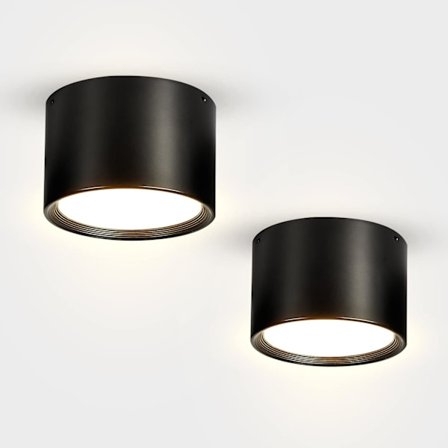 LED takspotlight Svart Varmhvit 3000K 12W Sett med 2 Taklampe Stue Spisestue Kjøkken Gang Soverom Ø120MM